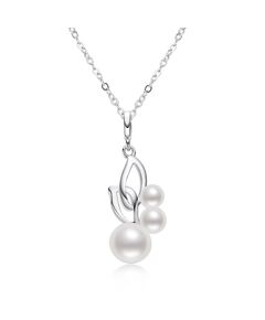 S925 Sterling Silver Simple Round 3 White Freshwater Pearls Pendant Necklace