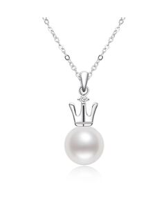 Sterling Silver 7.5-8mm Freshwater White Pearl Crown Pendant Necklace
