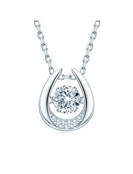 Moissanite Round Cut Horseshoe Pendant Sterling Silver Necklace