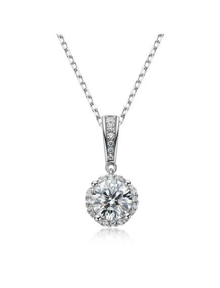 Flower 1 Carat Four Claw Moissanite White Gold Plated Sliver Necklace